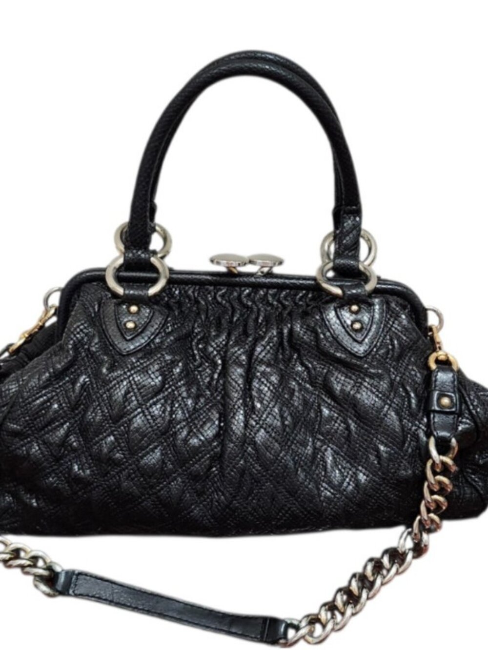 Marc Jacobs Rare Vintage Reptile Embossed Leather Bag Black Chain Strap Satchel - Picture 4 of 16